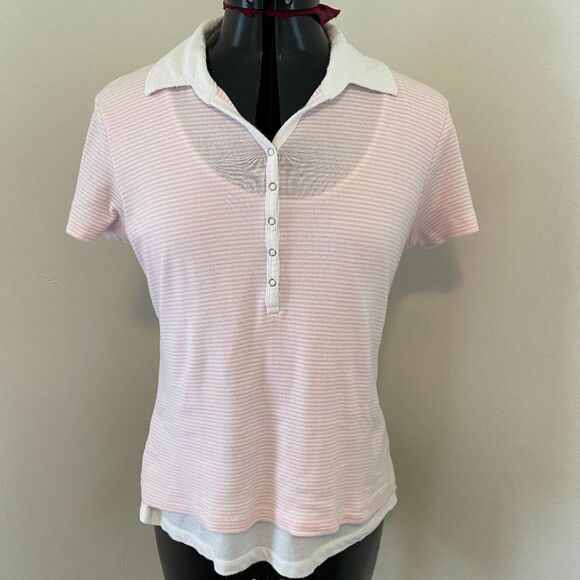 Liz & Co. Short Sleeve Snap Down Collared Womans Top Size Large - Picture 1 of 3